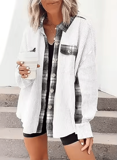 Damsel™ Plaid Waffle Patchwork Shacket