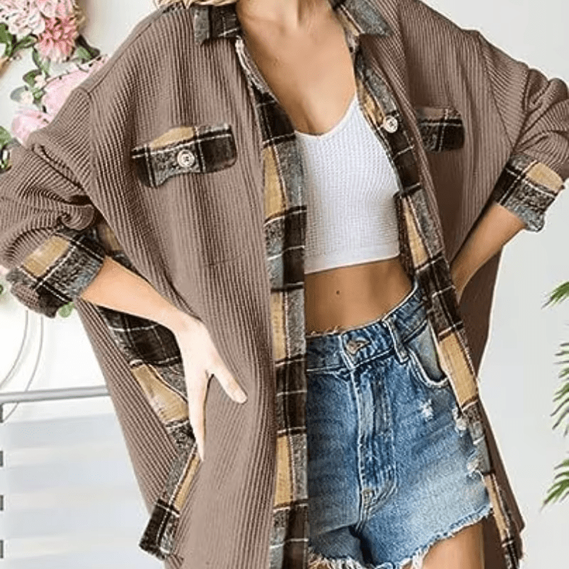 Damsel™ Plaid Waffle Patchwork Shacket