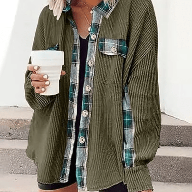 Damsel™ Plaid Waffle Patchwork Shacket