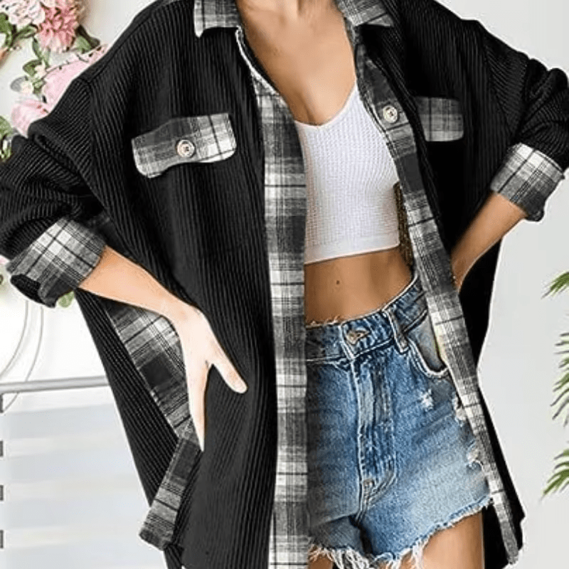 Damsel™ Plaid Waffle Patchwork Shacket