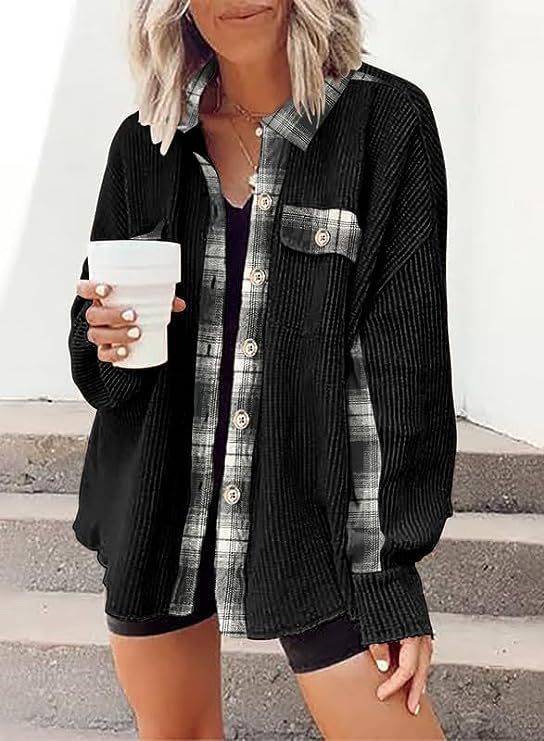 Damsel™ Plaid Waffle Patchwork Shacket