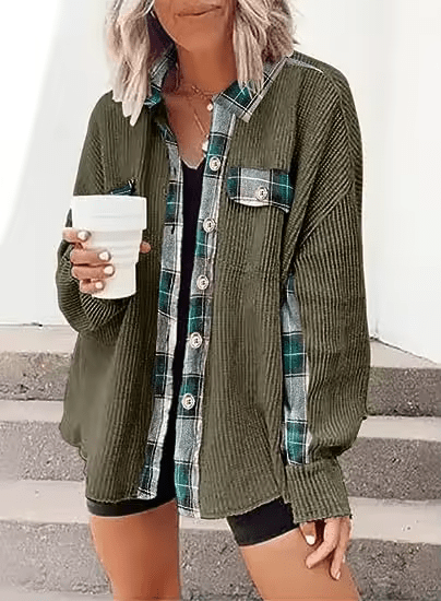 Damsel™ Plaid Waffle Patchwork Shacket
