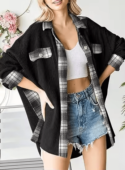 Damsel™ Plaid Waffle Patchwork Shacket