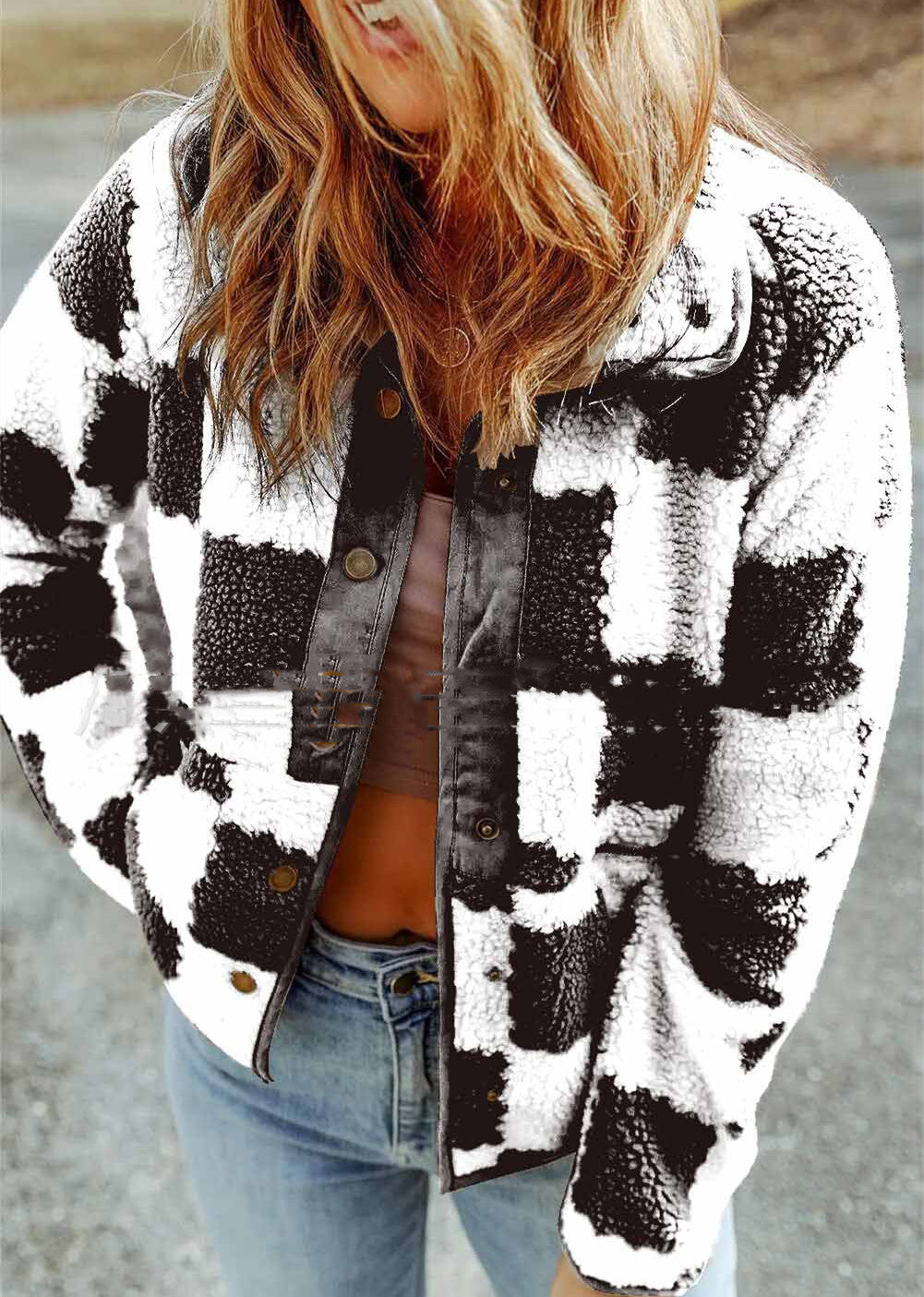 Golden Plaid Sherpa Jacket