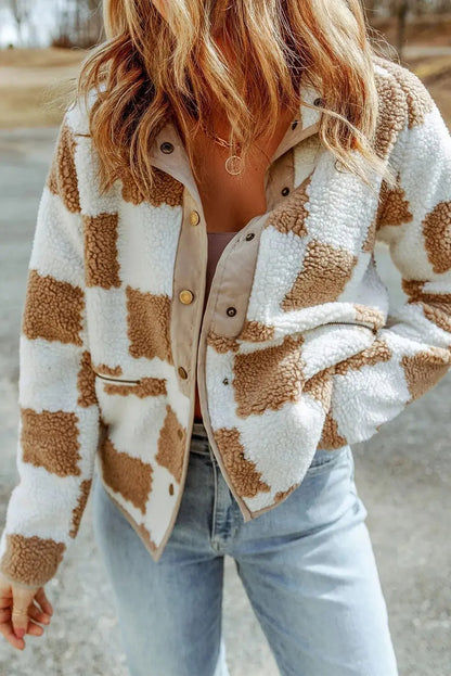 Golden Plaid Sherpa Jacket