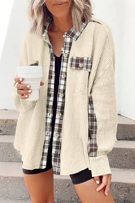 Damsel™ Plaid Waffle Patchwork Shacket